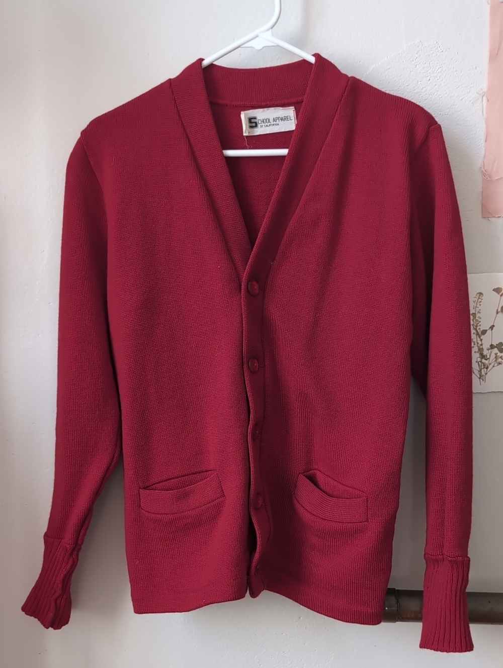 Vintage School Apparel Red Academic Cardigan, Small